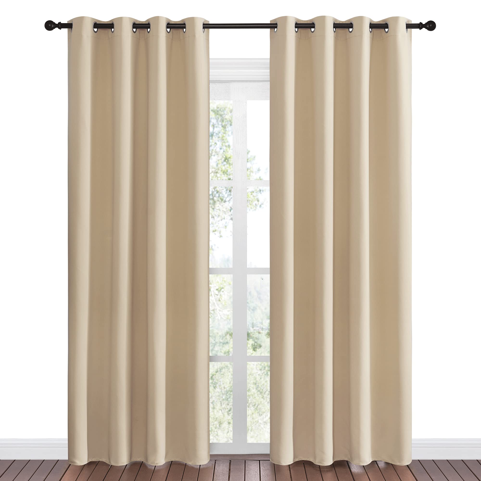 NICETOWN Bedroom Room Darkening Draperies - Home Fashion Thermal Insulated Solid Grommet Room Darkening Window Curtains for Hall Room (1 Pair, 55 inches Wide by 86 inches Long, Beige)