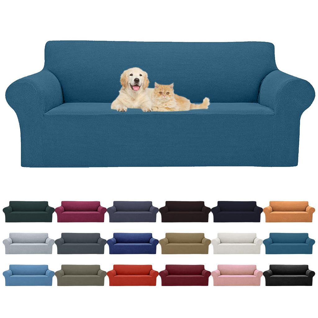 Cupuamon 2026 New Stretch Oversized Sofa Slipcovers Couch Sofa Cover for 4 Seater Furniture Protector Covers with Elastic Bottom Jacquard Fabric Small Checks for Pets, Kids - Peacock Blue