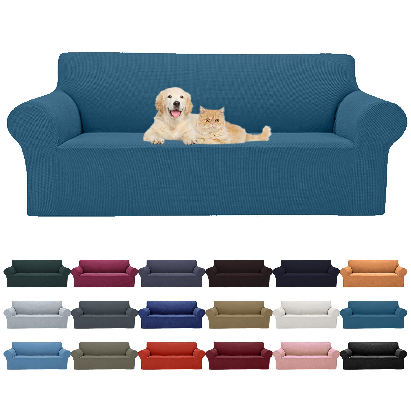 Cupuamon 2026 New Stretch Oversized Sofa Slipcovers Couch Sofa Cover for 4 Seater Furniture Protector Covers with Elastic Bottom Jacquard Fabric Small Checks for Pets, Kids - Peacock Blue