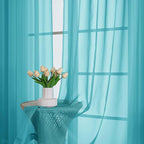 OVZME Turquoise Sheer Curtains 72 Inches Long 2 Panels Set, Light Filtering Sheer Curtains for Living Room Bedroom 59 Inch Extra Wide, Modern Voile Filmy Rod Pocket Window Drapes, 59Wx72L Inches