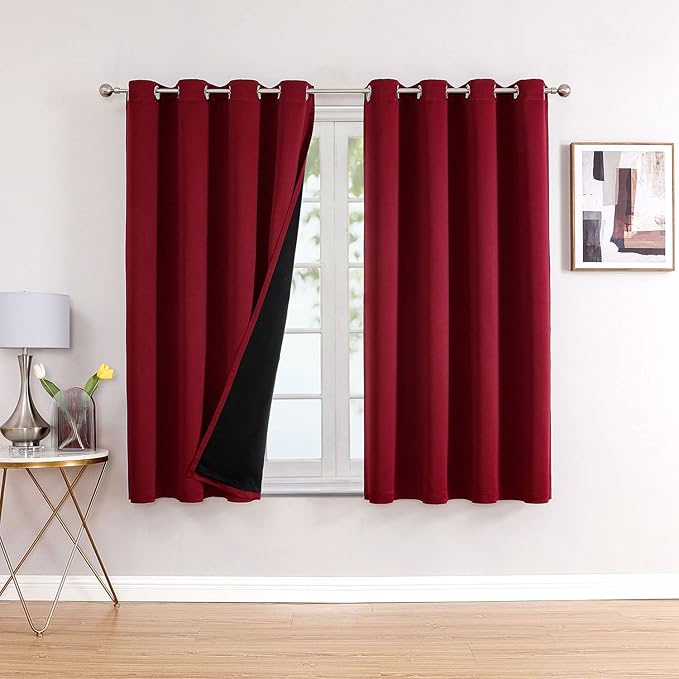 ChrisDowa 100% Blackout Curtains for Bedroom 2 Panels Set with Black Liner