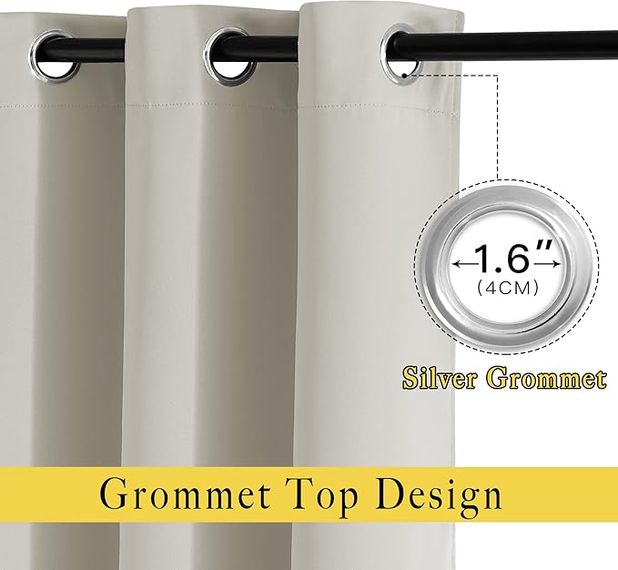 NICETOWN Room Darkening Room Divider Curtains 118 inches Long, Grommet Thermal Window Treatments Sound Reducing Drapes for Sliding Glass Door, Natural, W66 x L118, 2 Pieces