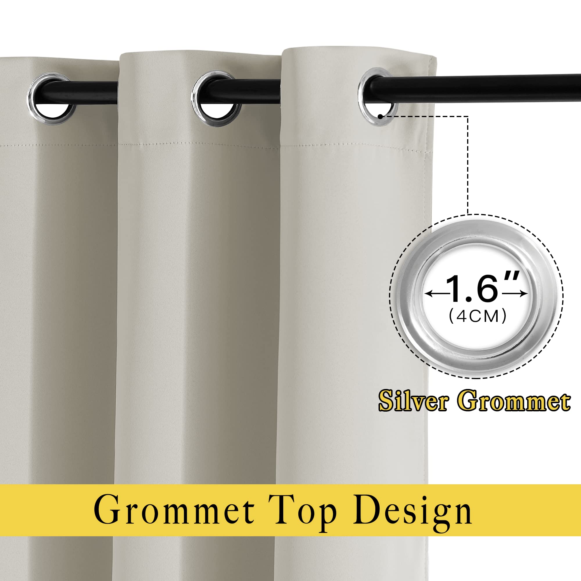 NICETOWN Blackout Natural Curtains for Bedroom - Window Treatment Thermal Insulated Grommet Solid Drapes Energy Saving Sound Reducing for Basement, 1 Pair, W52 x L54