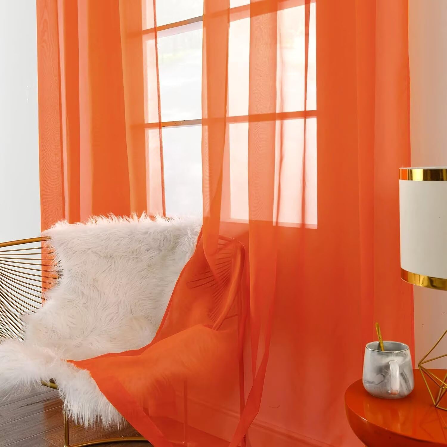 SpaceDresser Burnt Orange Sheer Curtains 4 Panels Rod Pocket Semi-Sheer Curtain 84 Inches Long Light Filtering Voile Window Drapes for Bedroom Living Room Kitchen, Each 52W x 84L