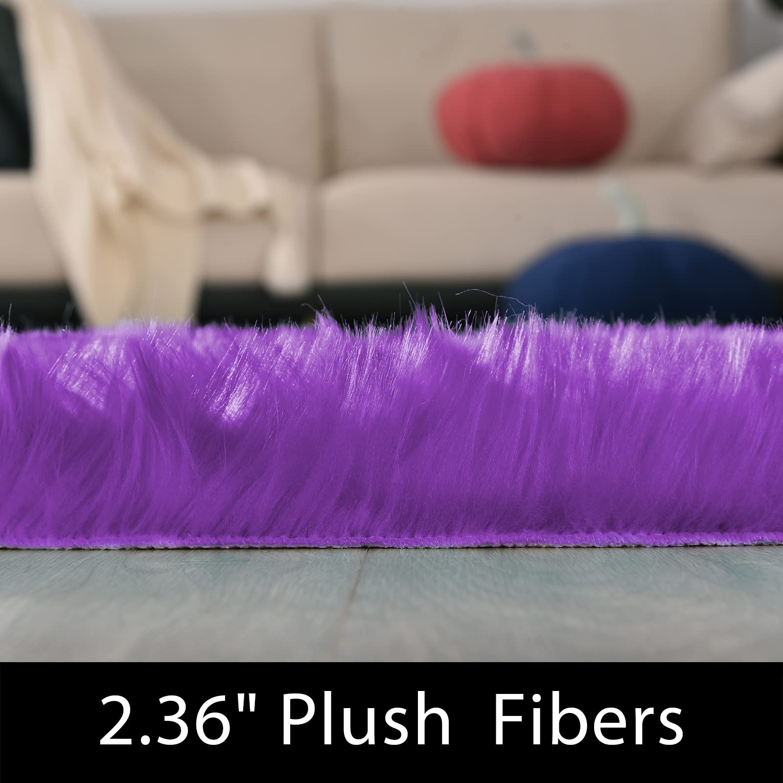 Latepis Purple Round Rugs 4ft Faux Fur Fluffy Shag Rug Machine Washable Sheepskin Rugs Shaggy Plush Soft Cute Carpet for Living Room Bedroom