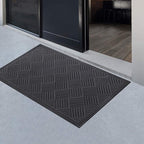 Mibao Front Door Mat, Dirt Trapper Welcome Mat for Outdoor Indoor, Non-Slip Waterproof Doormat, Durable Machine Washable Low Profile Entry Rug for Back Door Outside Patio, 61.5" x 36", Gray Grid