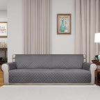 PureFit Reversible Quilted Sofa Cover, Water Resistant Slipcover Furniture Protector, Washable Couch Cover with Non Slip and Elastic Straps for Kids, Dogs, Pets (4 Seater Sofa, Gray/Ivory)