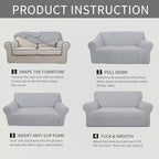 Easy-Going Stretch Oversized Loveseat Slipcover 1-Piece Sofa Cover Furniture Protector Couch Soft with Elastic Bottom for Kids Polyester Spandex Jacquard Fabric Small Checks Silver Gray