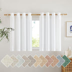 NICETOWN White Linen Kitchen Curtains 36 inches Long, Grommet Short Curtains Small Window Treatments Thick Flax Linen Weave Privacy Added with Light Filtering for Cafe, W55 x L36, 2 Panels