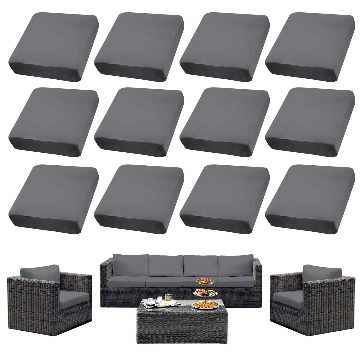SUKAIKEQA 8PCS Patio Cushion Covers.Patio Furniture Couch SeatSlipcovers