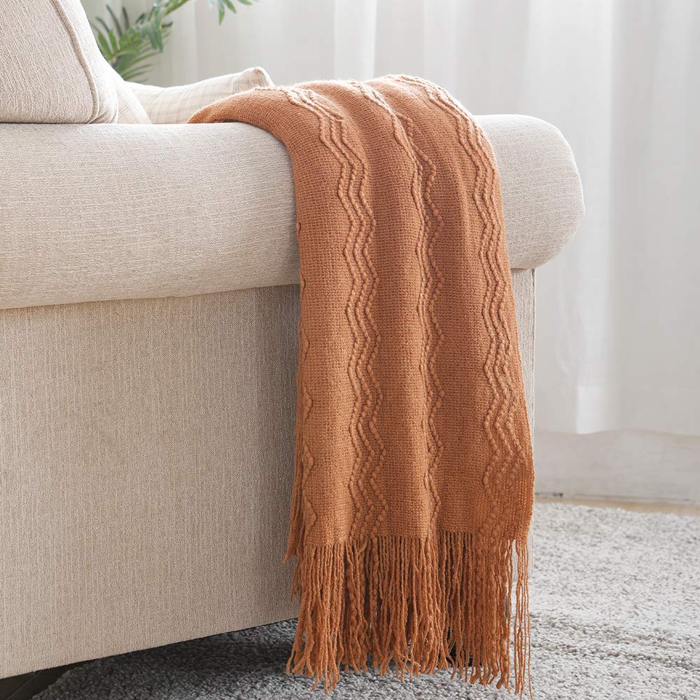 BOURINA Almond Throw Blanket 50x90 Inch Boho Knitted Soft Throw Bed Blanket