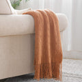 BOURINA Almond Throw Blanket 50x90 Inch Boho Knitted Soft Throw Bed Blanket