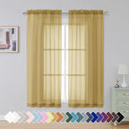Simplebrand Gold Short Sheer Curtains 45 Inch Length for Small Windows, Rod Pocket 2 Panels Set Solid Voile Drapes Window Sheer Curtains for Bedroom Bathroom Kids Room Kitchen, 42x45 Inch, 2pcs
