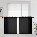 OWENIE Short Sheer Curtains 24 Inches Long 2 Panels for Bathroom Window, Rod Pocket Light Filtering Sheer Tier Curtains for Small Kitchen Laundry Room, RV, Camper Travel Trailers, 42 W x 24 L, Black