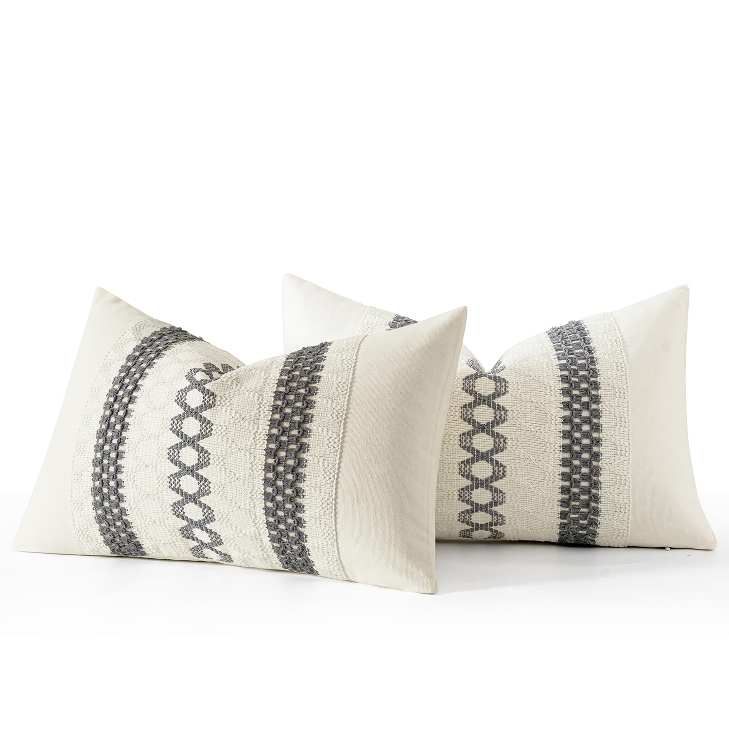MIULEE Set of 2 Gray Boho Decorative Lumbar Pillow Covers 12x20 Inch