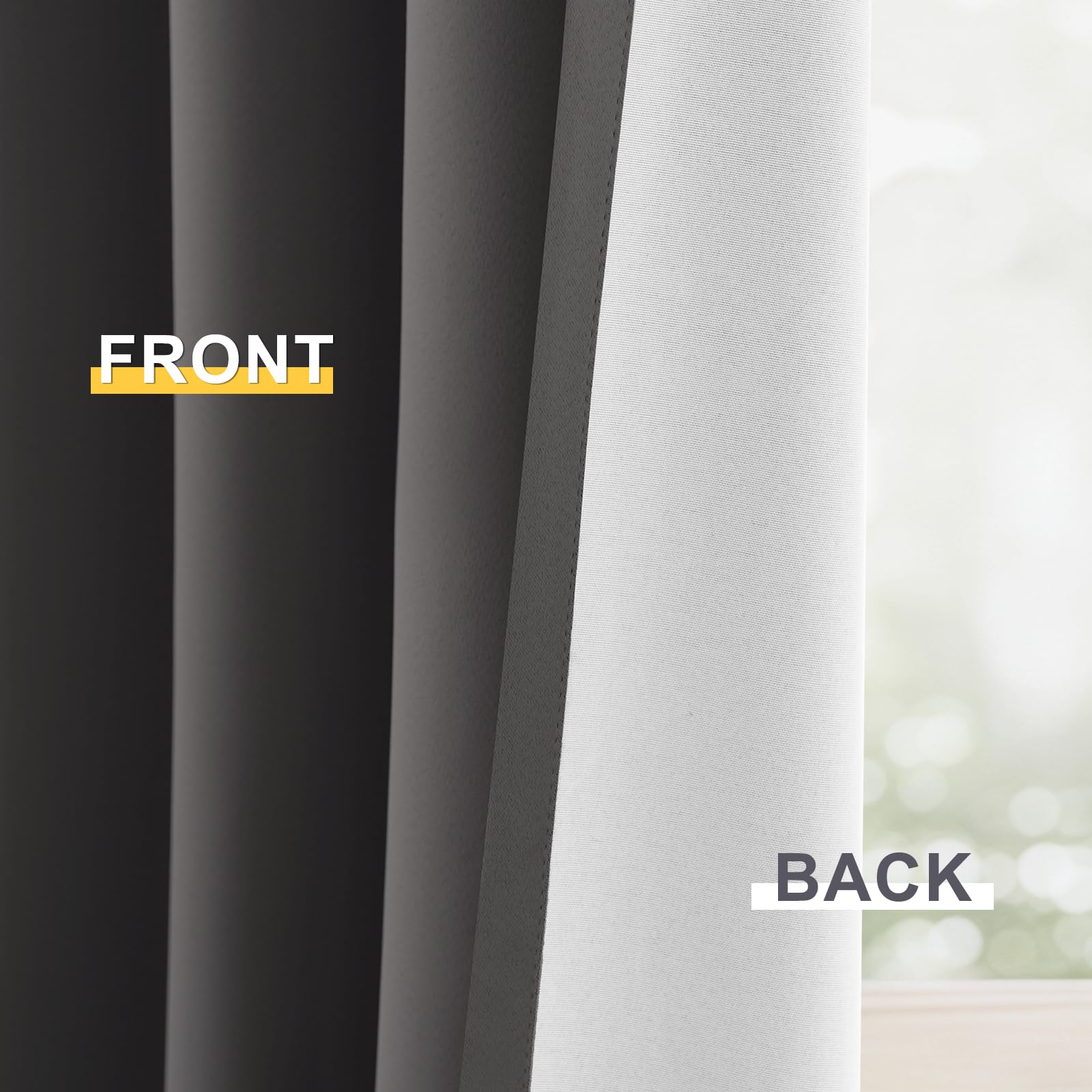 Yakamok Charcoal Grey 100% Blackout Curtains 63 Inches Long 50" Wide 2 Panel