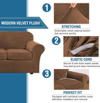 H.VERSAILTEX Modern Velvet Plush 4 Piece High Stretch Sofa Slipcover Sofa Cover Furniture Protector Form Fit Luxury Thick Velvet Sofa Cover for 3 Cushion Couch Width Up to 90 Inch (Sofa, Caramel)