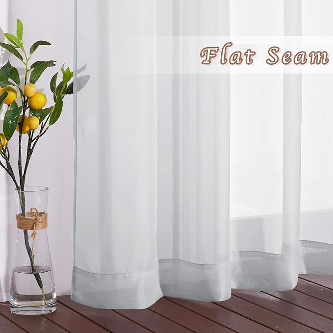 NICETOWN Sheer Curtains 84 Inches Long - Ring Top Solid Voile Window Draperies Elegant Panels for Guste Room (Light Gray, 2 Panels, W54 x L84 Inches)