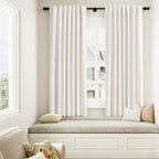 Ivory 100% Blackout Linen Curtains 63 Inch Length 2 Panels Set for Living Room Bedroom Back Tab Thermal Insulated Black Out Drapes Room Darkening Farmhouse Style for Bedroom Window Curtains 52x63