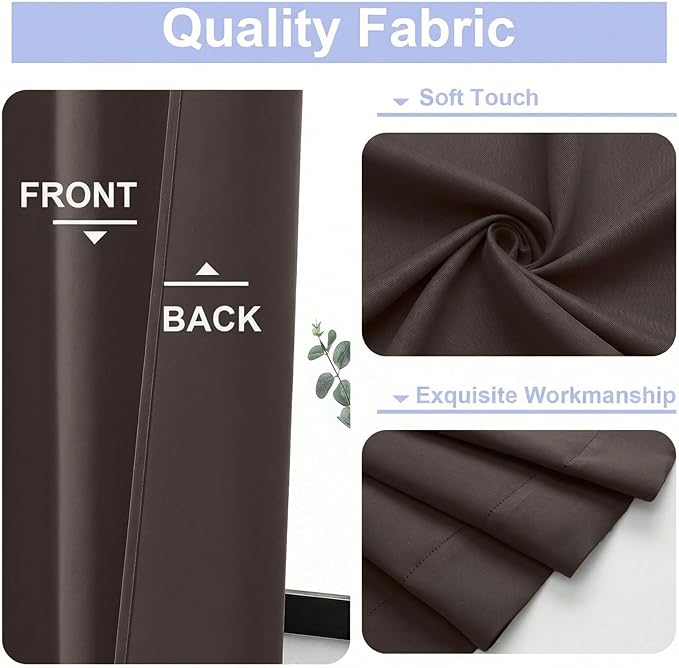 Simplebrand Ava Chocolate Blackout Curtains for Bedroom 84 Inch Length 2 Panels Set, Solid Thermal Insulated Privacy Living Room Window Treatment Curtains Blackout Drapes, W50 x L84 Inch, Chocolate