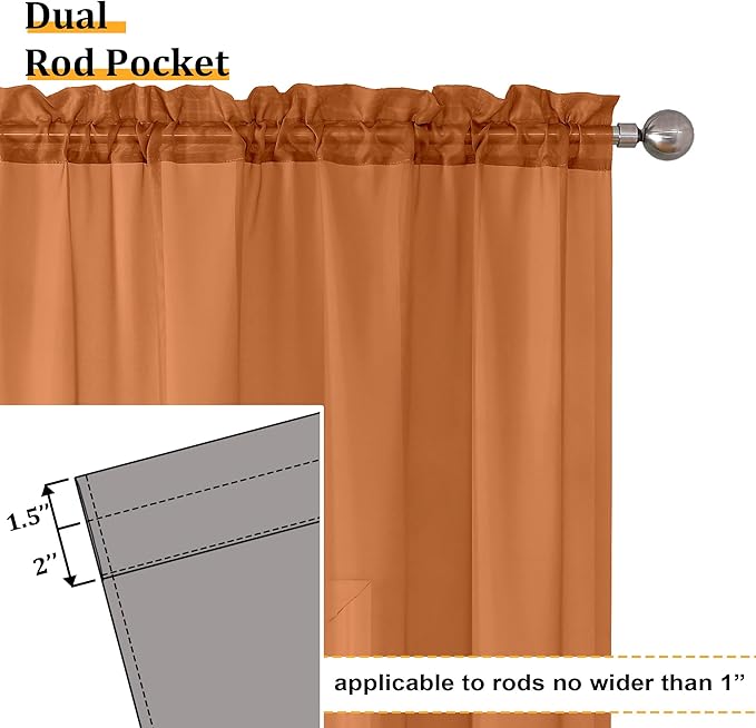 Aiyufeng Orange Sheer Curtains 36 inches Long, Short Kitchen Window Treatment Solid Sheers Cafe Curtains Bathroom Voile Half Window Curtains 2 Panels, Rod Pocket, 40" Wx36 L