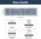Yamaziot Washable Runner Rug 2x8 – Non Slip Boho Floral Hallway Runner Rug with Rubber Backing, Low Pile Wool Distressed Carpet for Kitchen, Laundry, Bedroom, Entrance, Blue