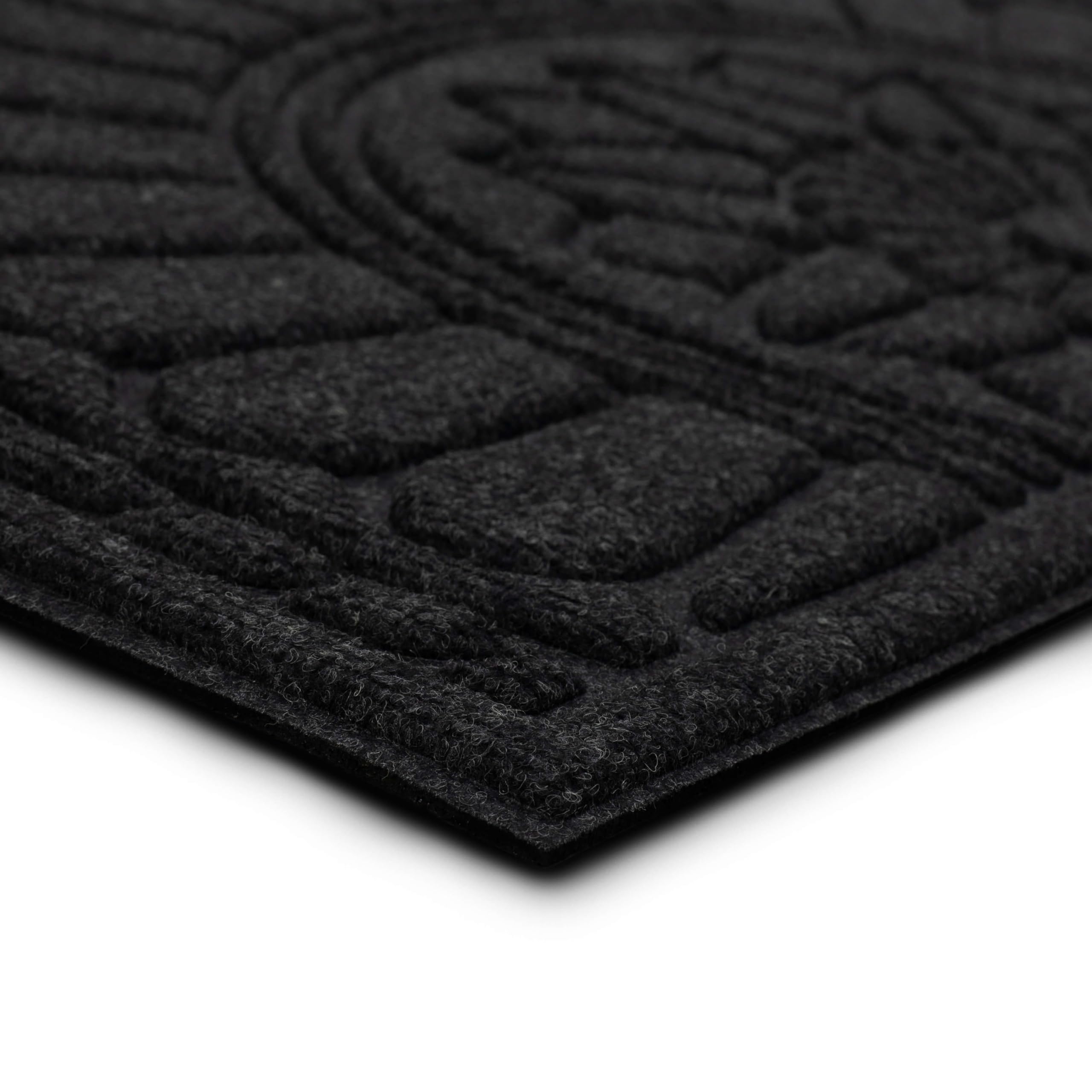 Mohawk Home Entryway Door Mat 2' X 3' All Weather Outdoor Non Slip Recycled Rubber Doormat, Rope Impressions Black