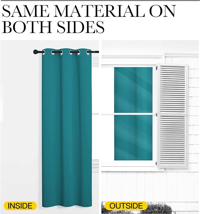 NICETOWN Room Darkening Curtains 63 inch Length 2 Panels, Thermal Insulated Grommet Blackout Curtains for Modern Casual Elegant Bedroom Kids Room Theme Decoration (Peacock Teal, 2 Pieces, W42)
