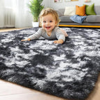 ONASAR Black and White Area Rugs for Living Room, 5x8 Fluffy Bedroom Rug, Soft Plush Shag Floor Carpet for Nursery Kids Girls Boys Teen Baby Dorm Bedside Playroom Indoor Home Decor Aesthetic