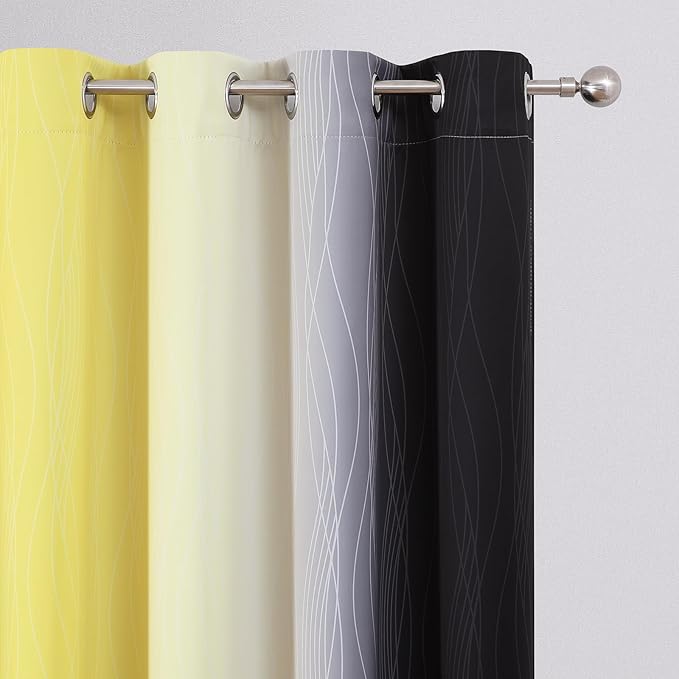 Estelar Textiler Yellow and Black Ombre Blackout Curtains 102 Inch Long, Thermal Insulated Grommet Drapes for Bedroom, Full Room Darkening Gradient Curtains for Living Room, 52Wx102L, 2 Panels