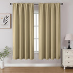 CUCRAF Beige Blackout Curtains 54 inch Length 2 Panels Set, Rod Pocket Room Darkening Drapes for Bedroom Living Room, Insulated Thermal Light Blocking Window Curtain (W52 x L54 Inch)