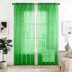 SpaceDresser Check Sheer Curtains 96 Inches 2 Panels Set, Rod Pocket Plaid Window Curtain for Living Room, Green Semi Sheer Drapes for Kitchen Bedroom Children Room Yard（Green, 52W x 96L）