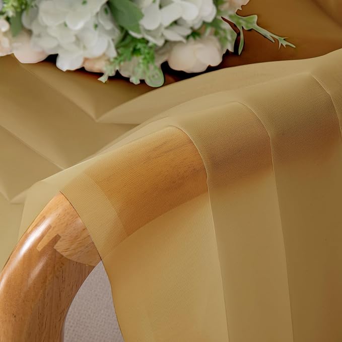 Chyhomenyc Gold Sheer Curtains 84 inches Long 2 Panels Set - Light Filtering Curtains for Living Room, Soft Gentle Voile Rod Pocket Bedroom Window Drapes, 42Wx84L Inch, 2PCS