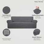 Easy-Going Stretch Oversized Sofa Slipcover 1-Piece Sofa Cover Furniture Protector Couch Soft with Elastic Bottom for Kids, Polyester Spandex Jacquard Fabric Small Checks Gray