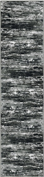 KOZYFLY Modern Abstract Hallway Runner Rug, 2x8 Kitchen Rugs Non-Slip Washable Soft Striped Runner Rugs, Print Black Grey Carpet Runner for Entryway Bathroom Laundry Room Foyer
