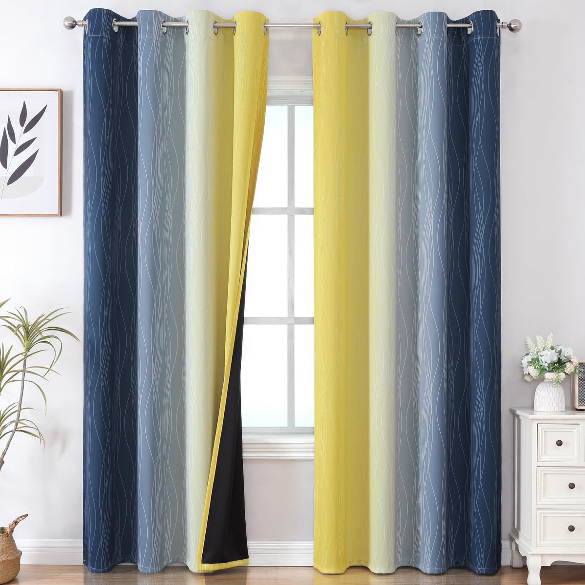 Estelar Textiler Pink and Blue Ombre Curtains for Bedroom 96 Inch Long