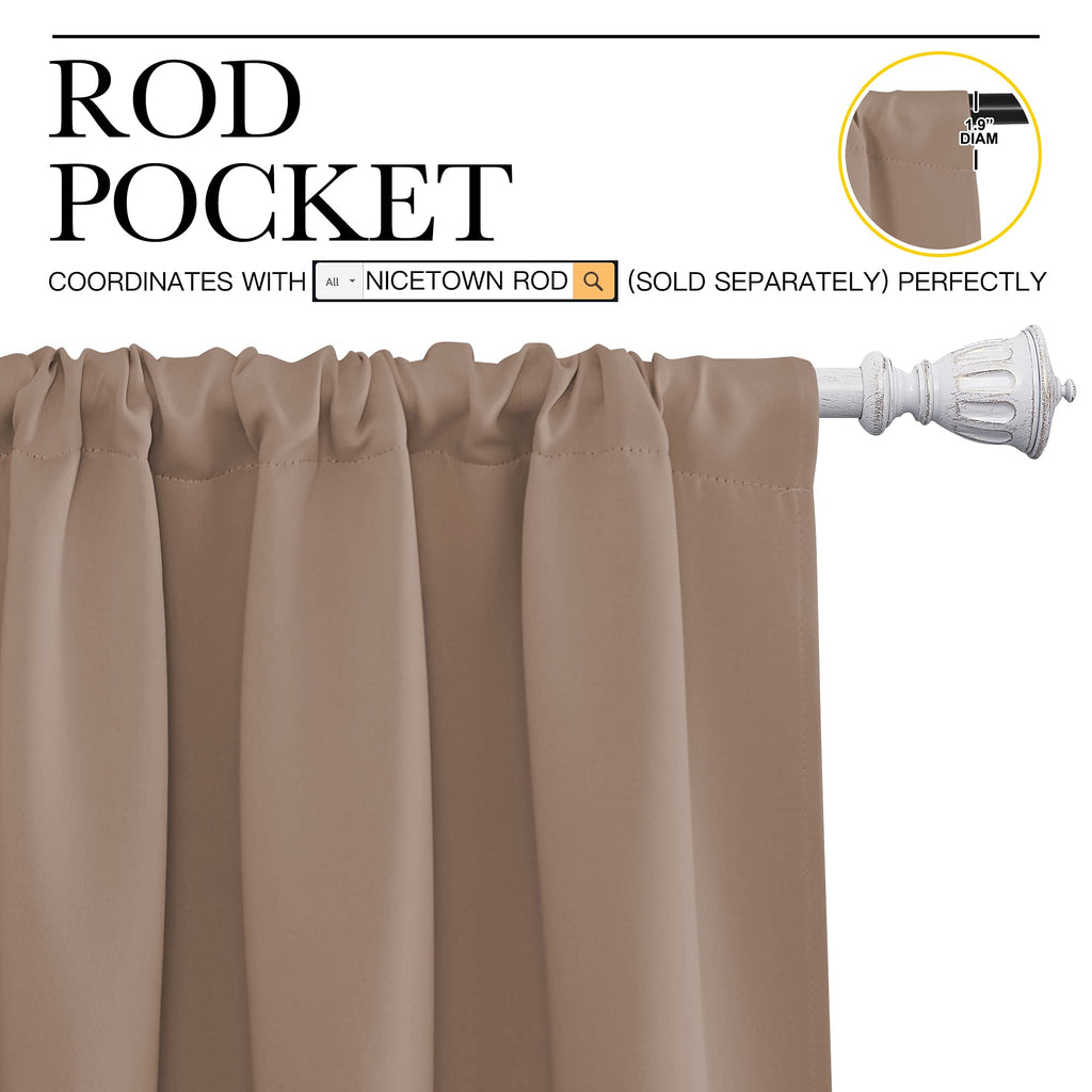 NICETOWN Kids Blackout Curtain Panels - Window Treatment Thermal Insulated Solid Rod Pocket Blackout Drapes for Bedroom (Cappuccino, Set of 2, 52 by 72 Inch)