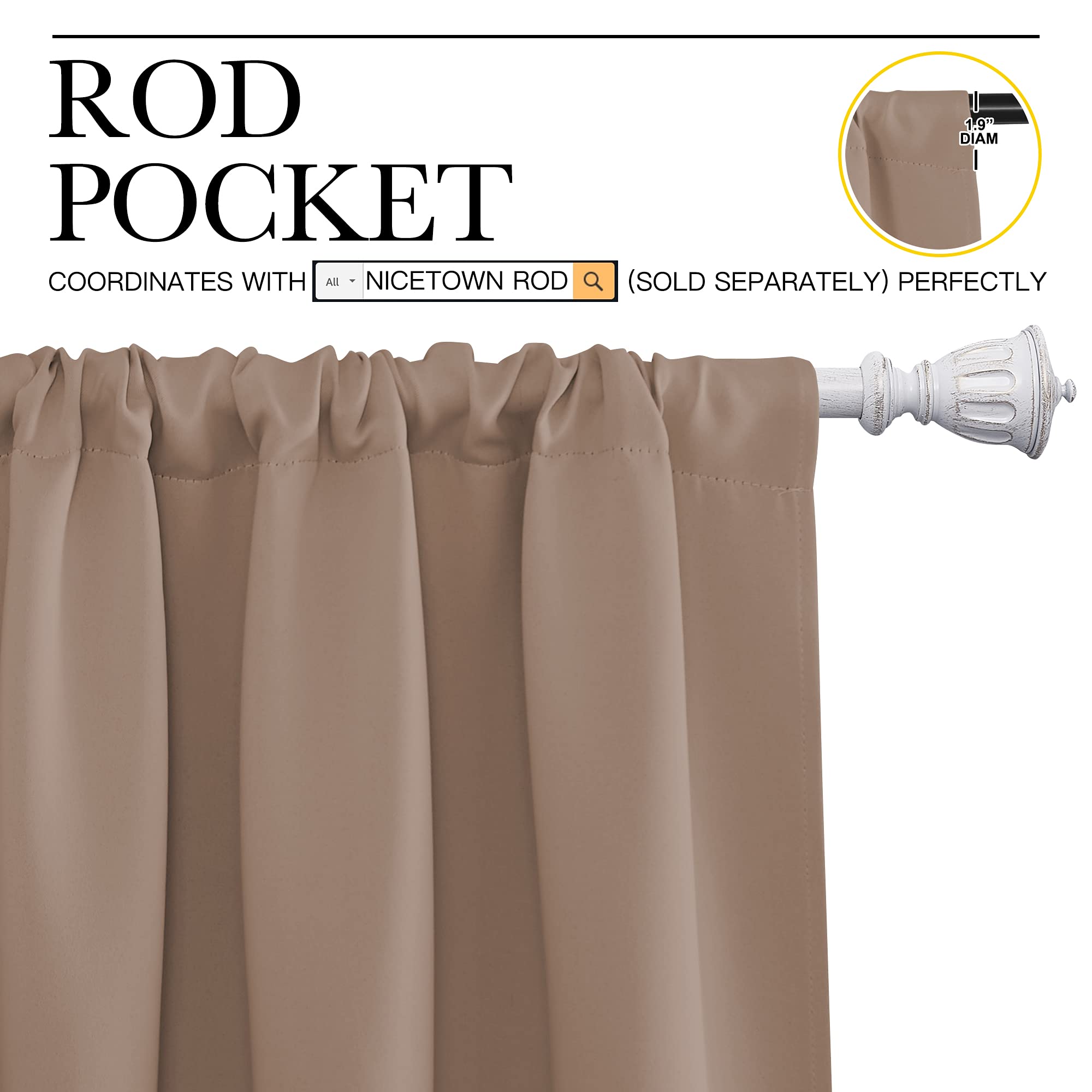NICETOWN Kids Blackout Curtain Panels - Window Treatment Thermal Insulated Solid Rod Pocket Blackout Drapes for Bedroom (Cappuccino, Set of 2, 52 by 72 Inch)