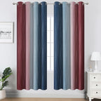 Navy Blue and Burgundy Red Ombre Blackout Curtains for Bedroom 72 Inch Long
