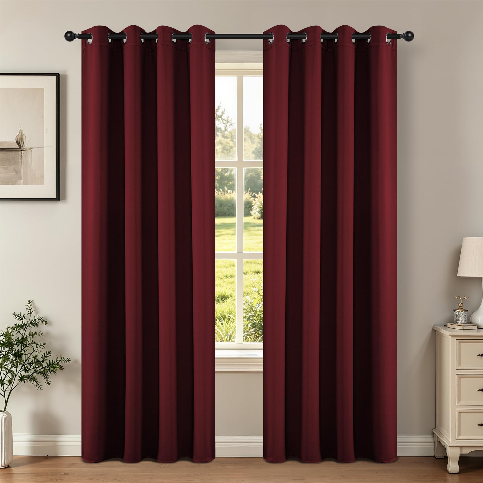 Joydeco Blackout Curtains for Bedroom 90 Inch Drapes 2 Panels Burgundy