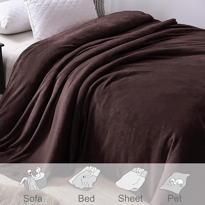 Exclusivo Mezcla Fleece Blanket Twin Size for Bed, Super Soft and Warm, All Season, Cozy, Plush, Lightweight, 90x66 Inches, Coffee