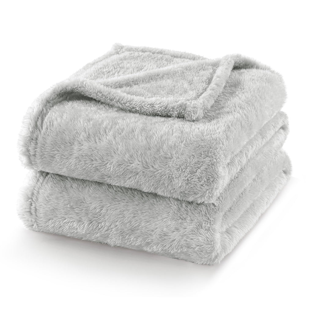 Exclusivo Mezcla Fuzzy Plush Fleece Bed Blanket Twin XL Size, Light Grey