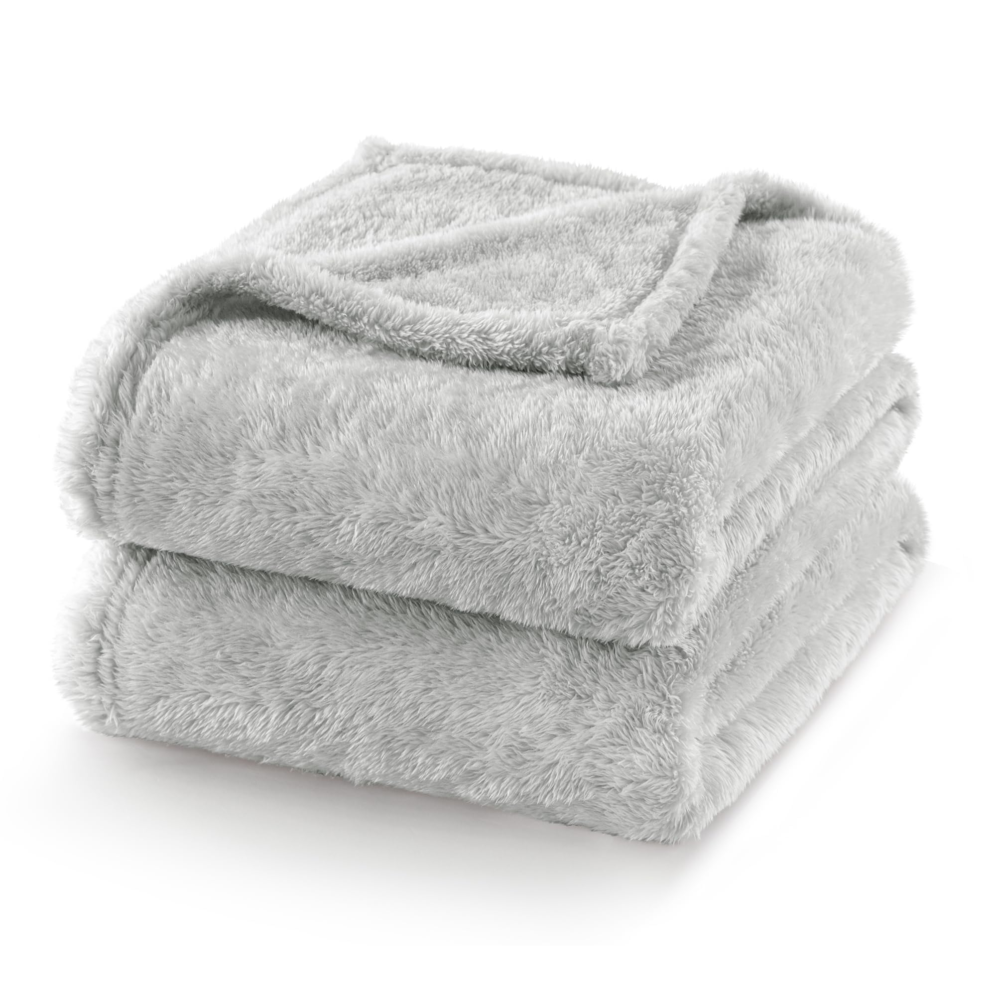 Exclusivo Mezcla Fuzzy Plush Fleece Bed Blanket Twin XL Size, Light Grey
