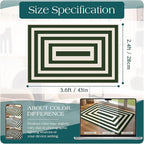 Modern Outdoor Rug - 28" x 43" Front Door Mat Indoor Outside Entrance Non-Slip Washable Outdoor Mat Green White Border Striped Rug for Entryway Kitchen Bedroom Layered Doormat for Front Porch