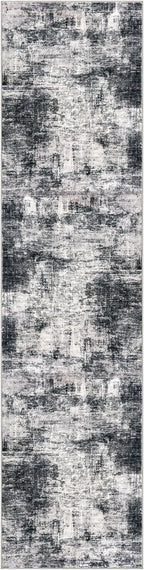 IOHOUZE Abstract Runner Rug 3x10 Ft Washable Runners for Hallways, Non Slip Kitchen Runner Printed Faux Wool Entryway Runner Indoor, Modern Abstract Floor Carpet for Hall Kitchen Bedroom, Black Grey