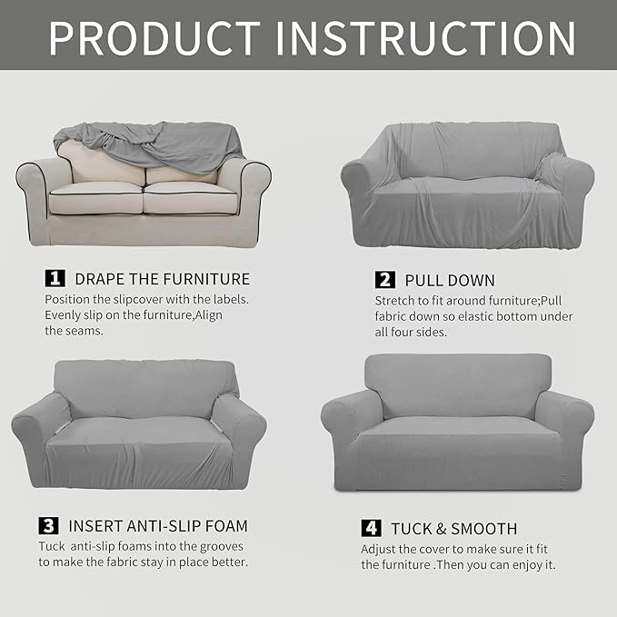 Easy-Going Stretch Oversized Chair Slipcover with Arm Washable Light Gray