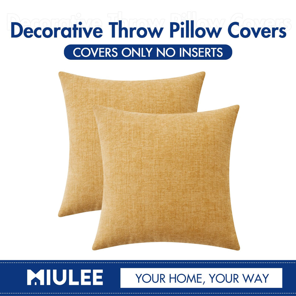 MIULEE Soft Chenille Throw Pillow Covers Gold 18x18 Inch Pack of 2