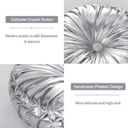 HIG Set of 2 Silver Metallic Leather Decorative Round Pleated Throw Pillows