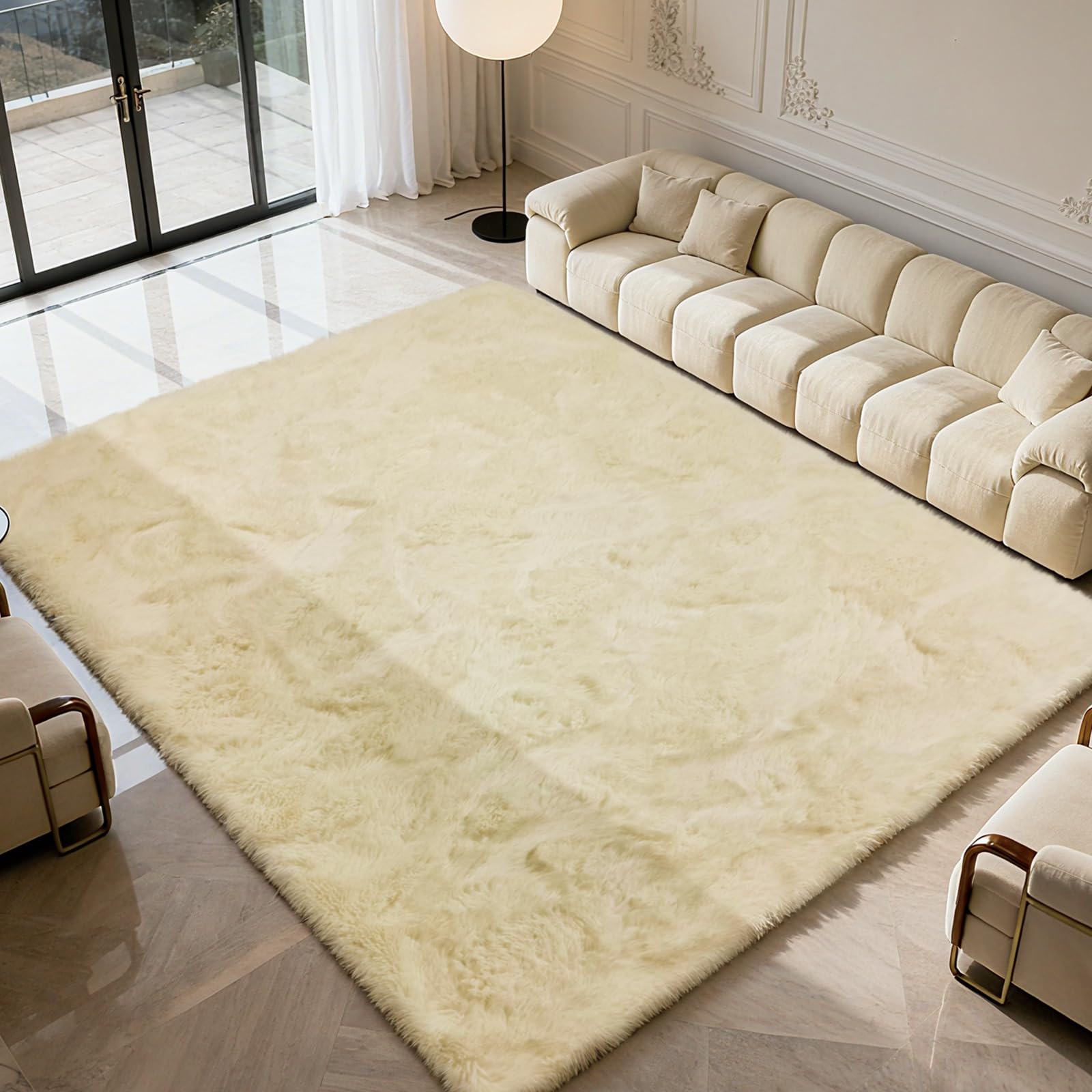 yulidayang 5x8 Shag Area Rug for Bedroom,Ivory Fluffy Rugs for Living Room