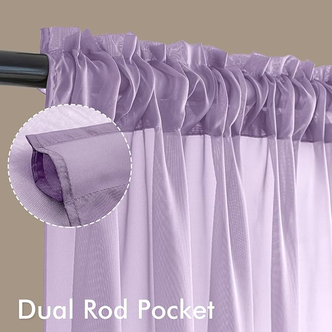 MIULEE Light Purple Sheer Curtains 72 Inches Long, 4 Panels Set, Lavender Light Filtering Rod Pocket Voile Drapes for Living Room and Bedroom, Airy Soft Fabric Window Treatments, 42 x 72 Inches